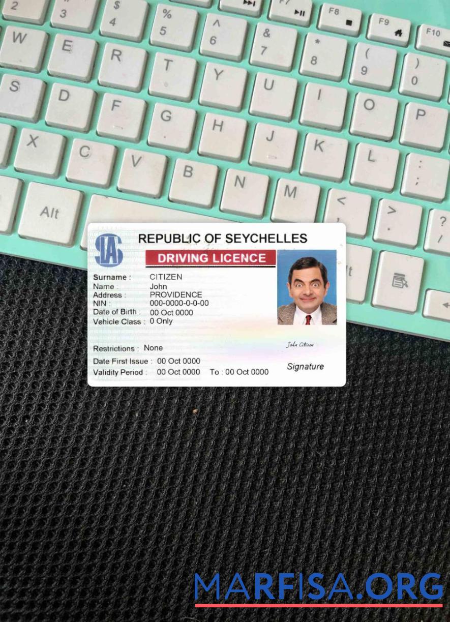 Printable Seychelles driving license photolook template